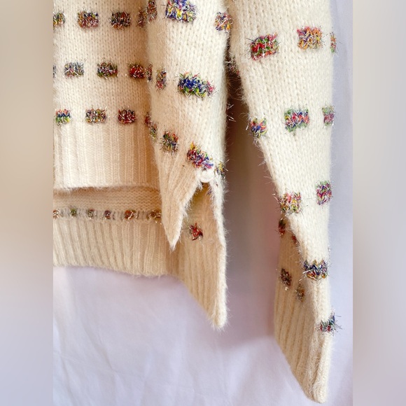 NWT Anthropologie MOTH Cream Knit Sweater w/ Metallic Sparkly Weave. Small - Picture 7 of 11